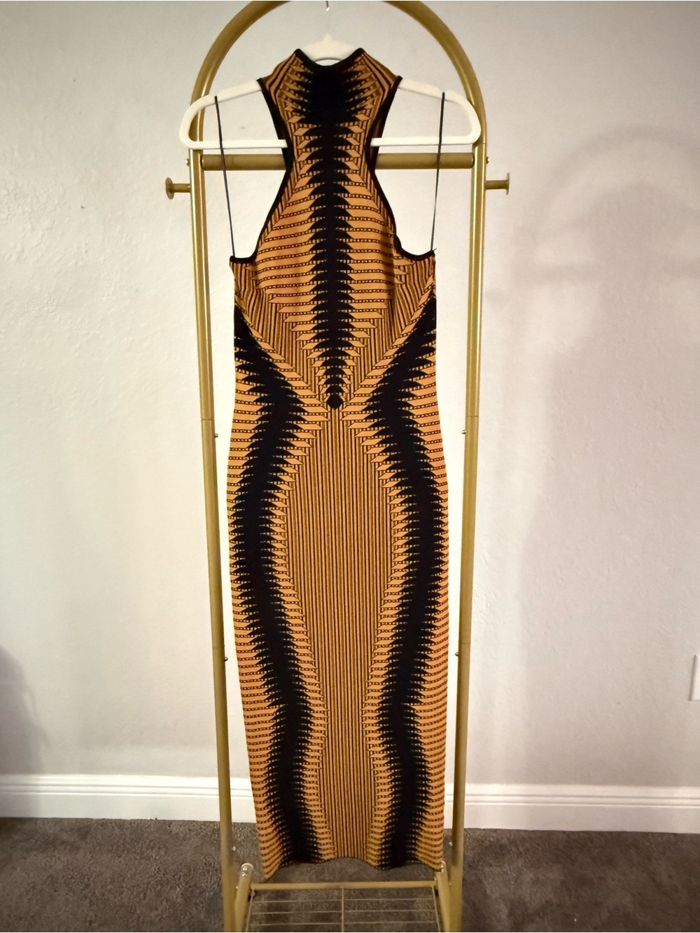 NWT Fashion Nova Black Gold Geometric Bandage Maxi Dress Bodycon Medium